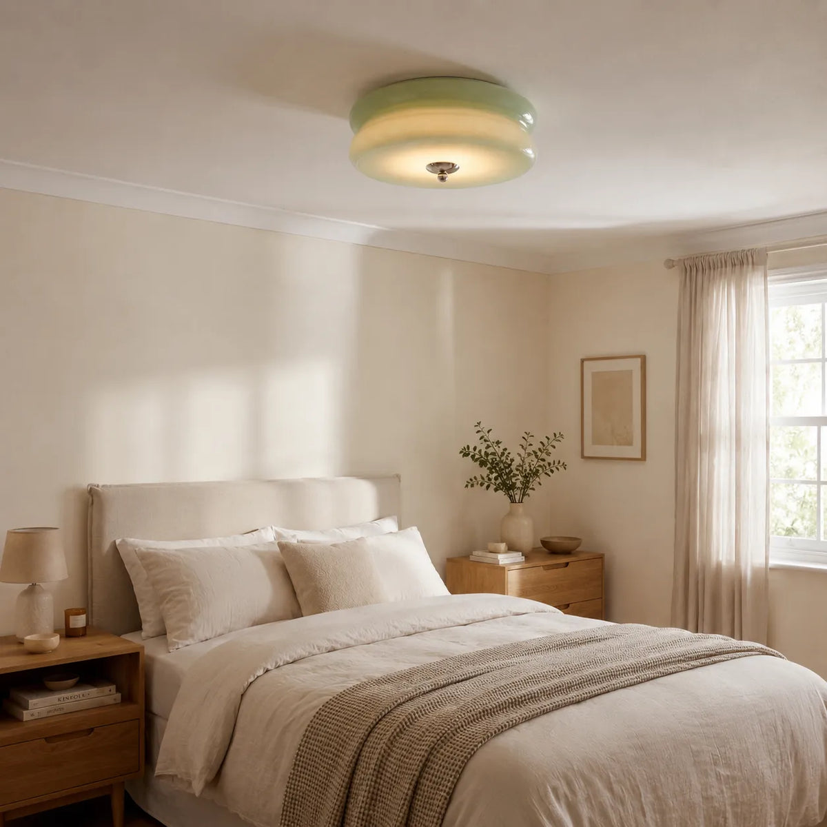Plafón con difusor de vidrio opalino, de estilo art déco, para sala de estar