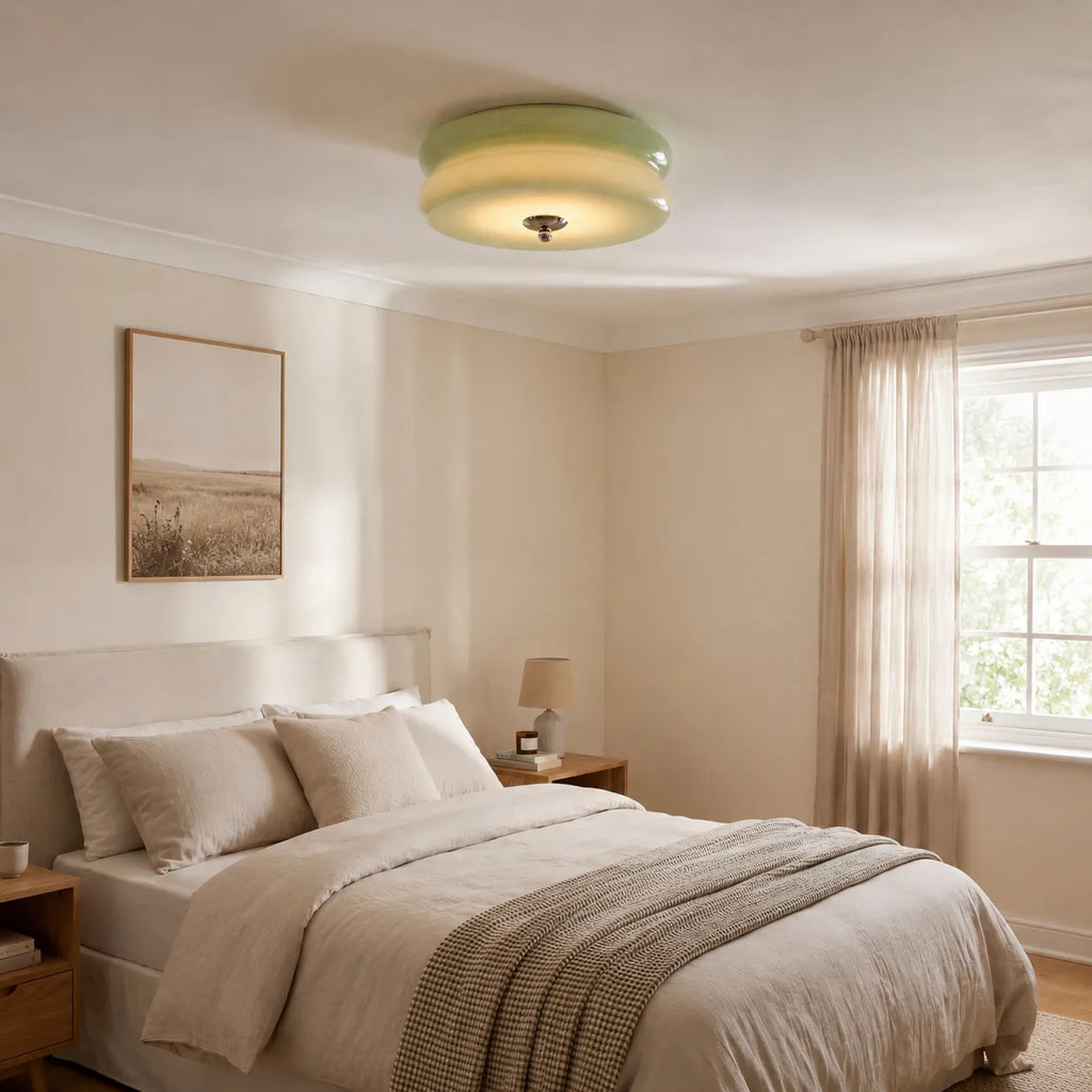 Oyster Light with Opal Glass Diffuser Art Deco Flush Mount Ceiling Light for Lounge