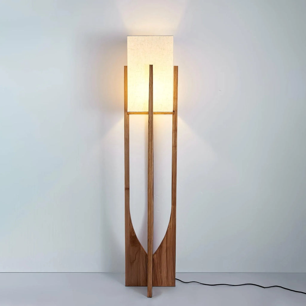Floor Lamp with Ash Wood and Fabric Shade for Modern Living Room Lighting