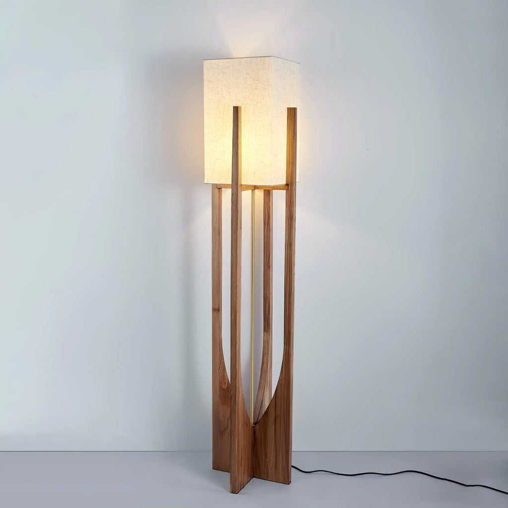 Floor Lamp with Ash Wood and Fabric Shade for Modern Living Room Lighting