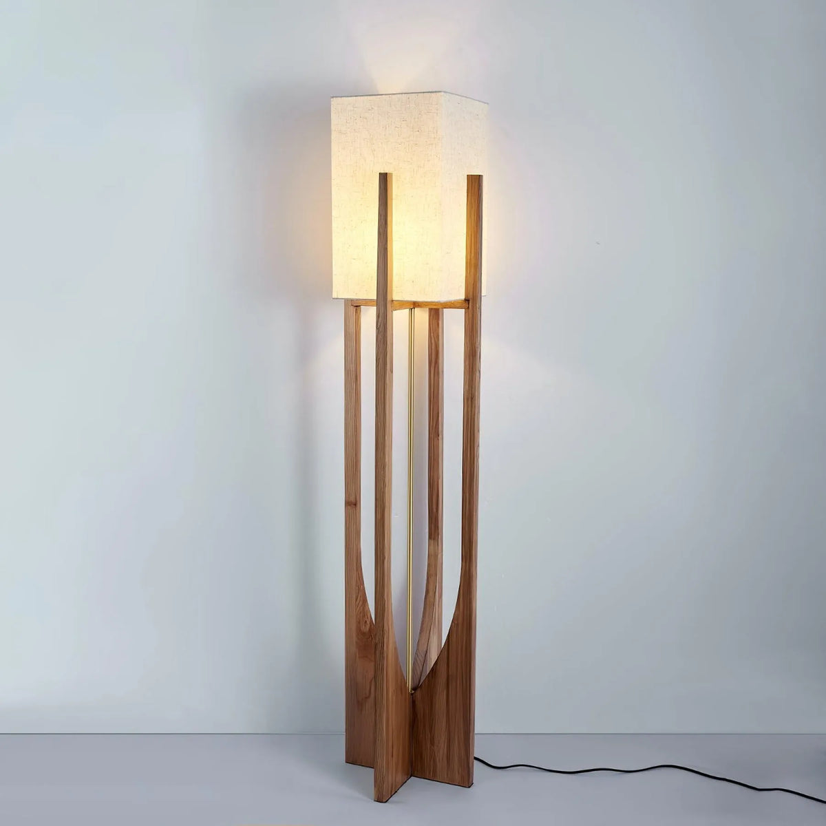 Floor Lamp with Ash Wood and Fabric Shade for Modern Living Room Lighting