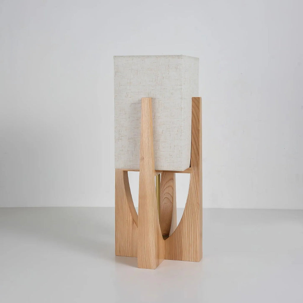 Floor Lamp with Ash Wood and Fabric Shade for Modern Living Room Lighting
