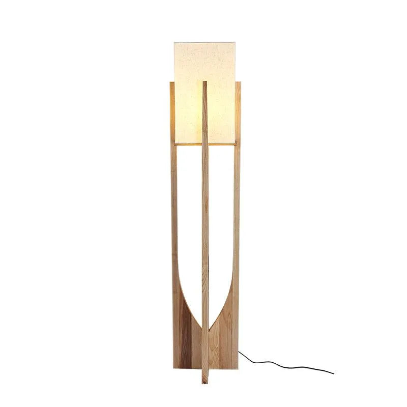 Floor Lamp with Ash Wood and Fabric Shade for Modern Living Room Lighting