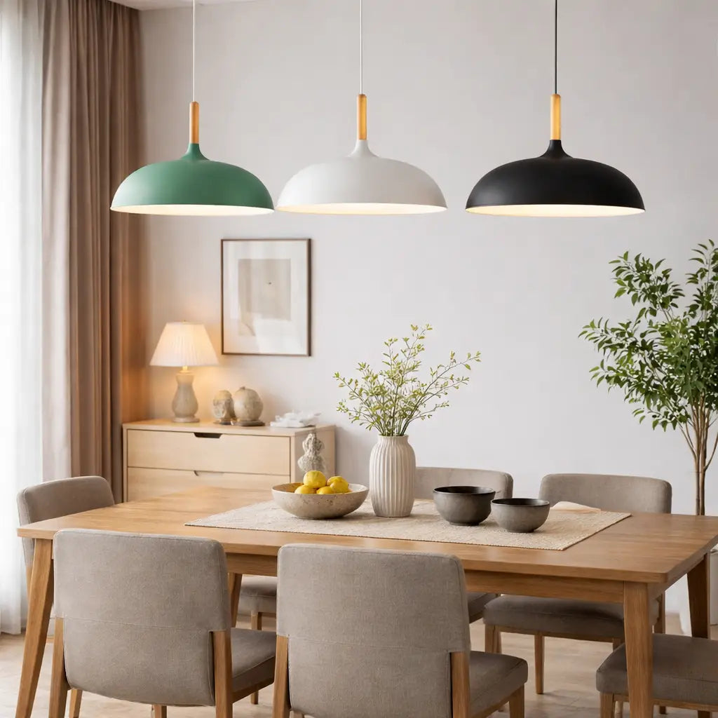 Lampada a sospensione per isola della cucina con paralume in legno e ferro, moderna, per sala da pranzo