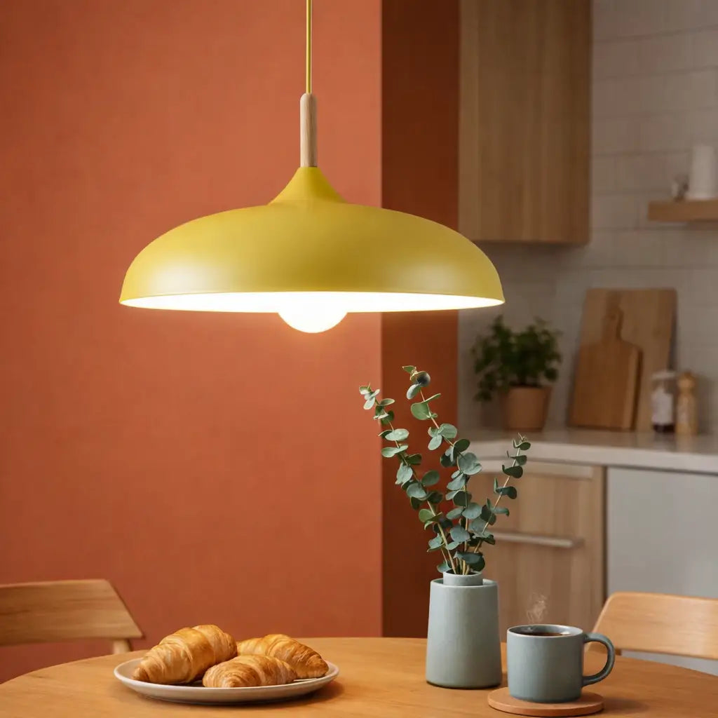 Lampada a sospensione per isola della cucina con paralume in legno e ferro, moderna, per sala da pranzo