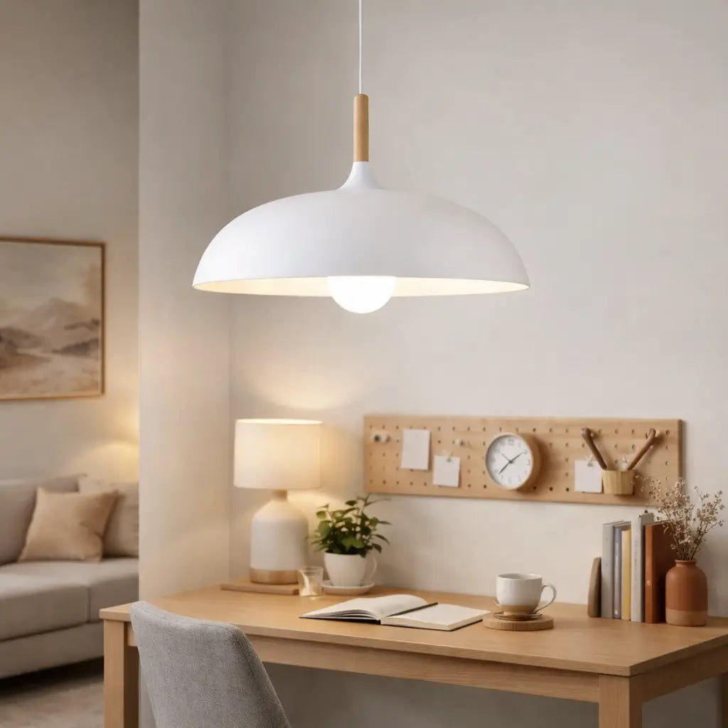 Lampada a sospensione per isola della cucina con paralume in legno e ferro, moderna, per sala da pranzo