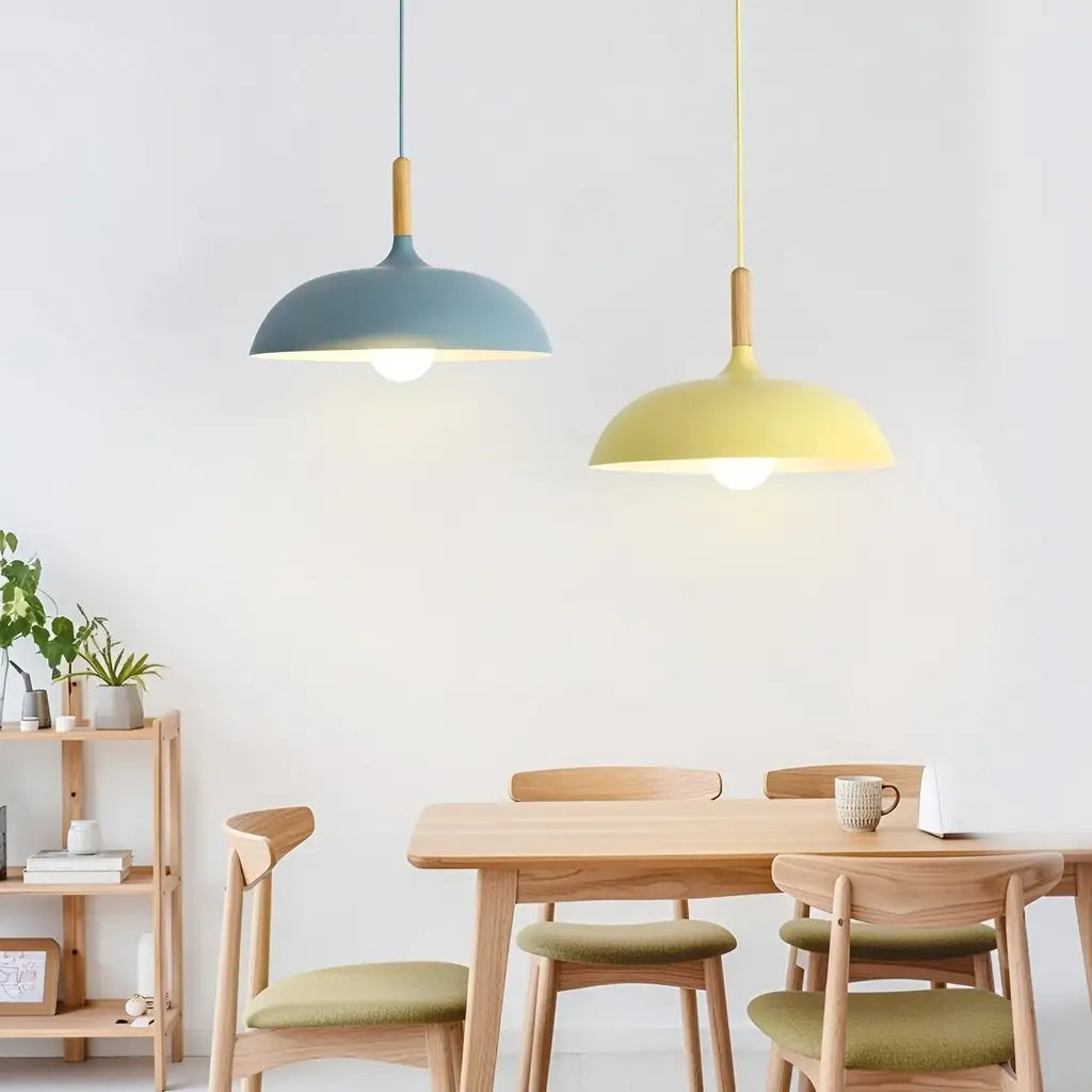 Kitchen Island Pendant Light with Wood and Iron Shade Modern Dining Room