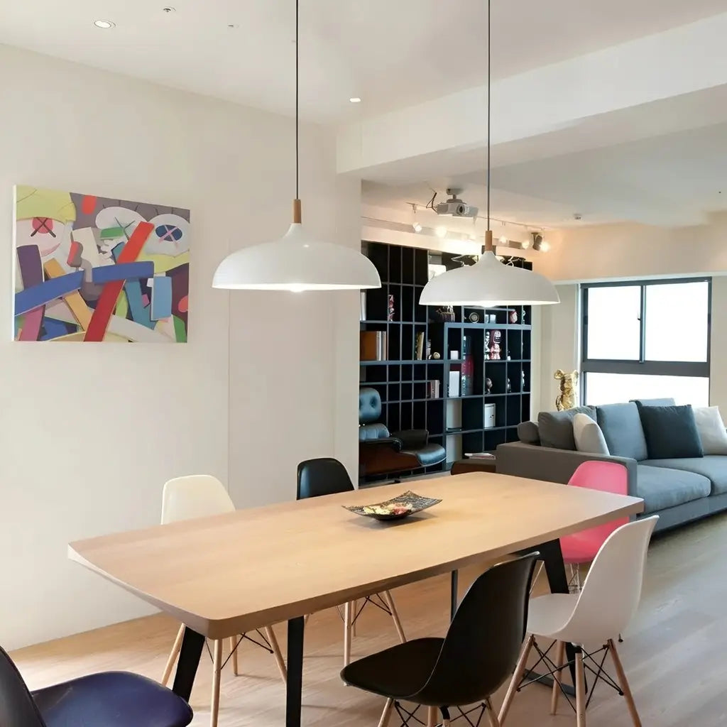 Lampada a sospensione per isola della cucina con paralume in legno e ferro, moderna, per sala da pranzo