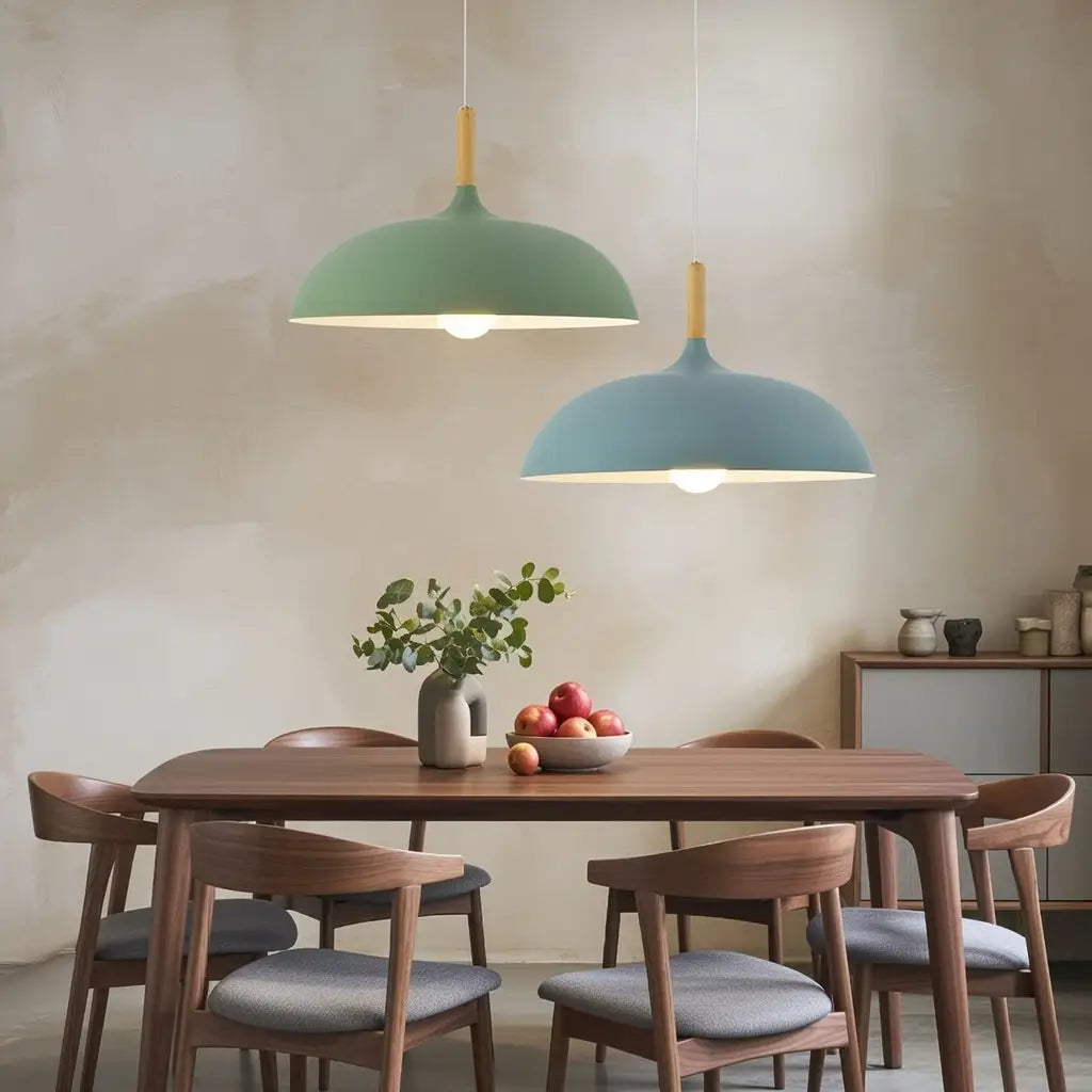 Kitchen Island Pendant Light with Wood and Iron Shade Modern Dining Room