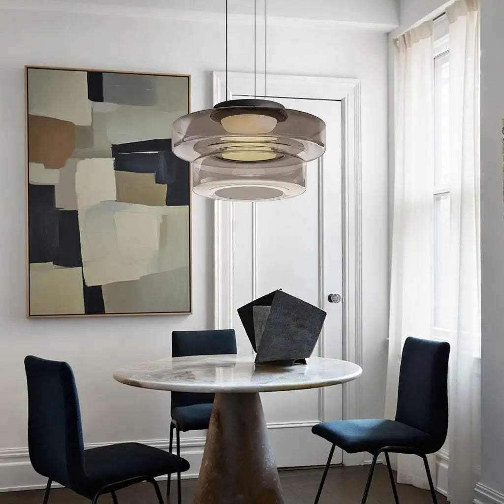 Lámpara colgante con vidrio en capas y LED para la sala de estar, el comedor o la cocina