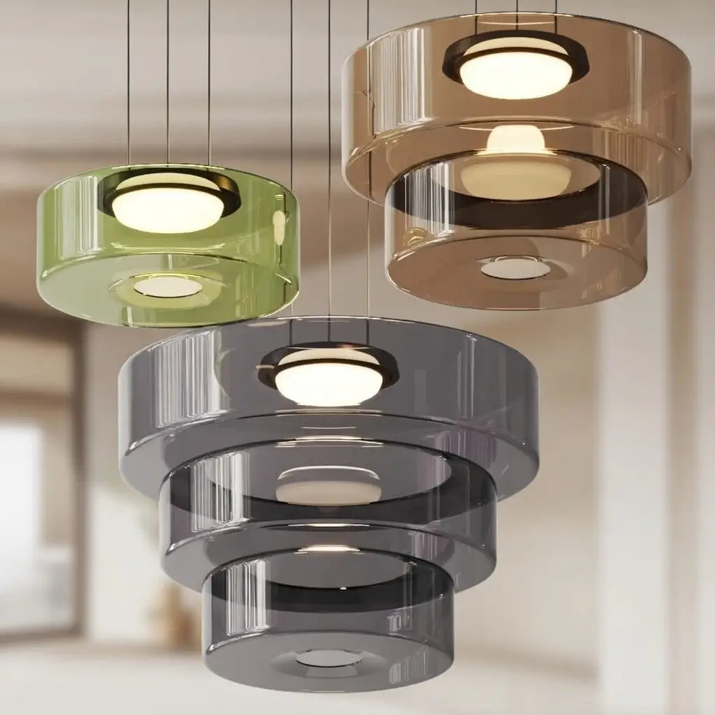 Suspension avec verre superposé et éclairage LED pour salon, salle à manger ou cuisine
