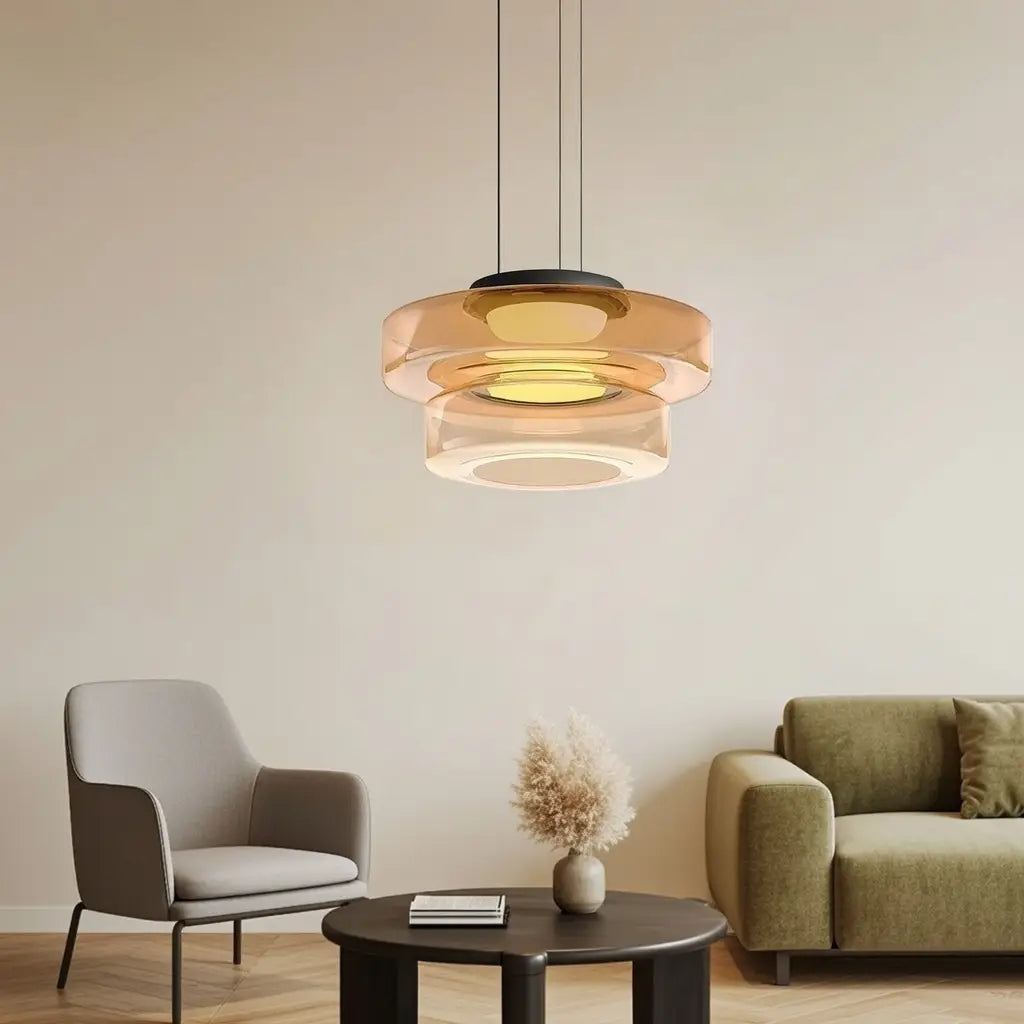 Lámpara colgante con vidrio en capas y LED para la sala de estar, el comedor o la cocina