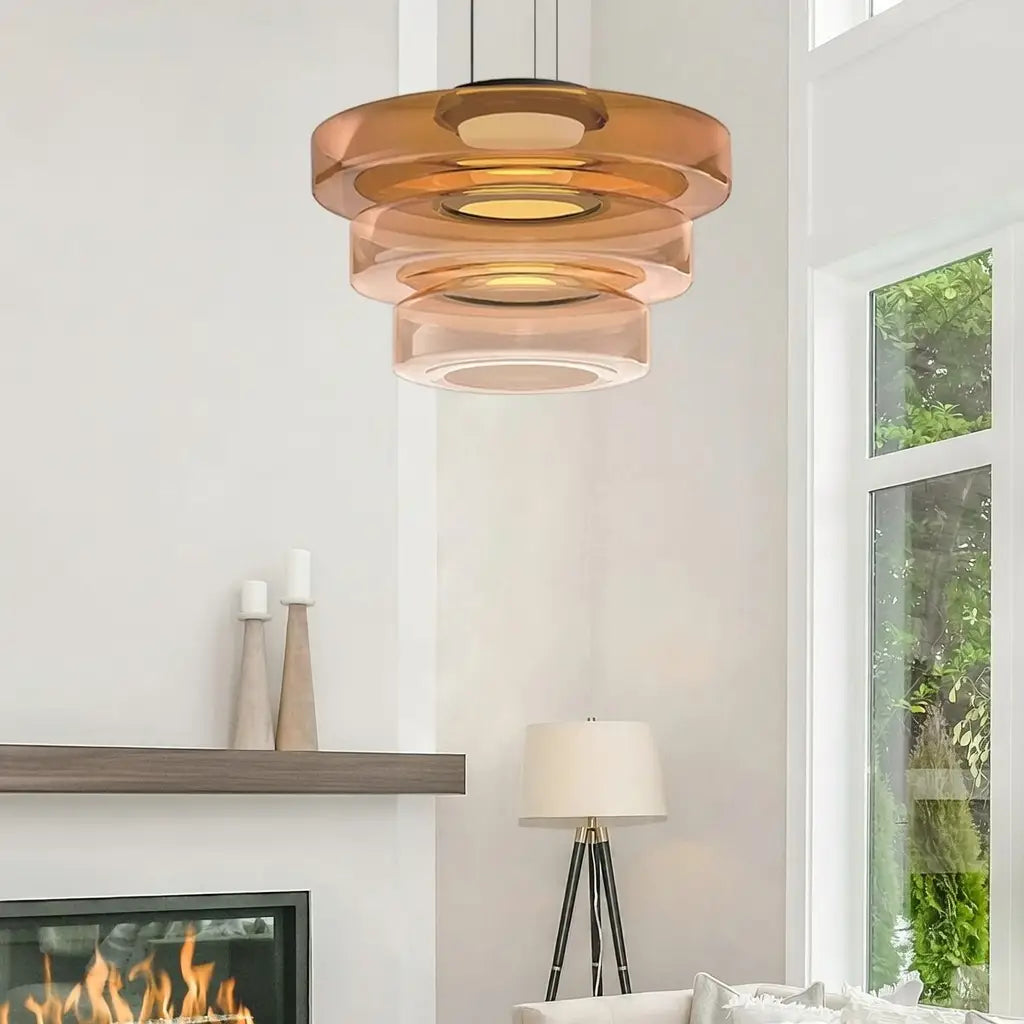Lámpara colgante con vidrio en capas y LED para la sala de estar, el comedor o la cocina