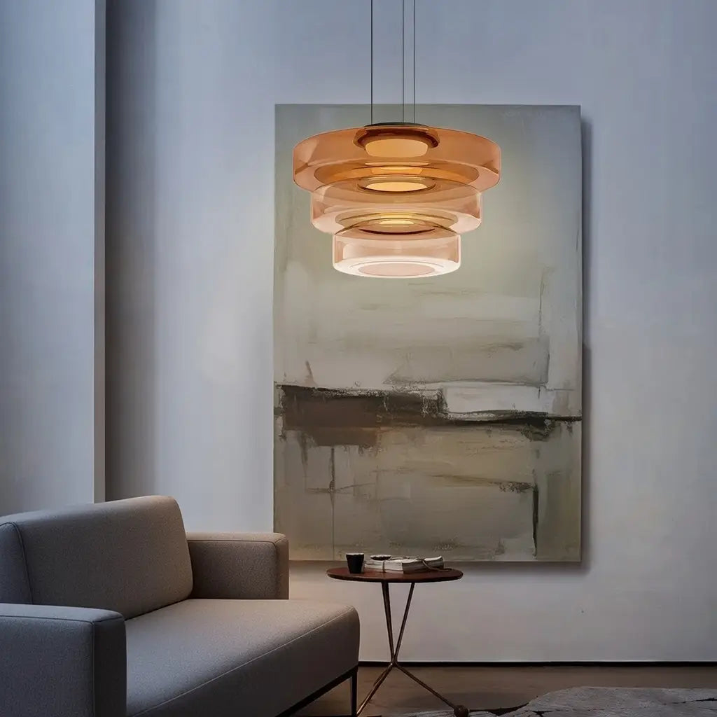 Lámpara colgante con vidrio en capas y LED para la sala de estar, el comedor o la cocina