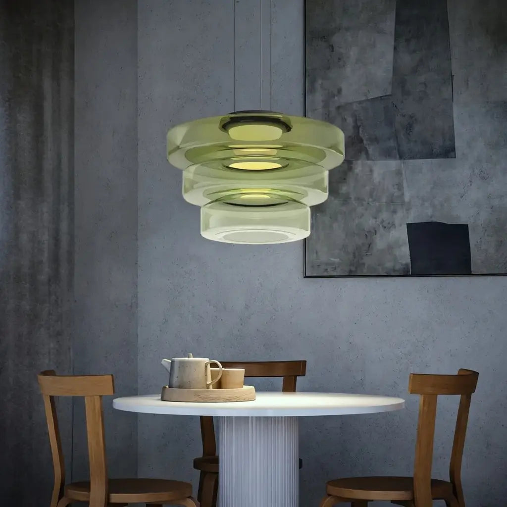 Lámpara colgante con vidrio en capas y LED para la sala de estar, el comedor o la cocina
