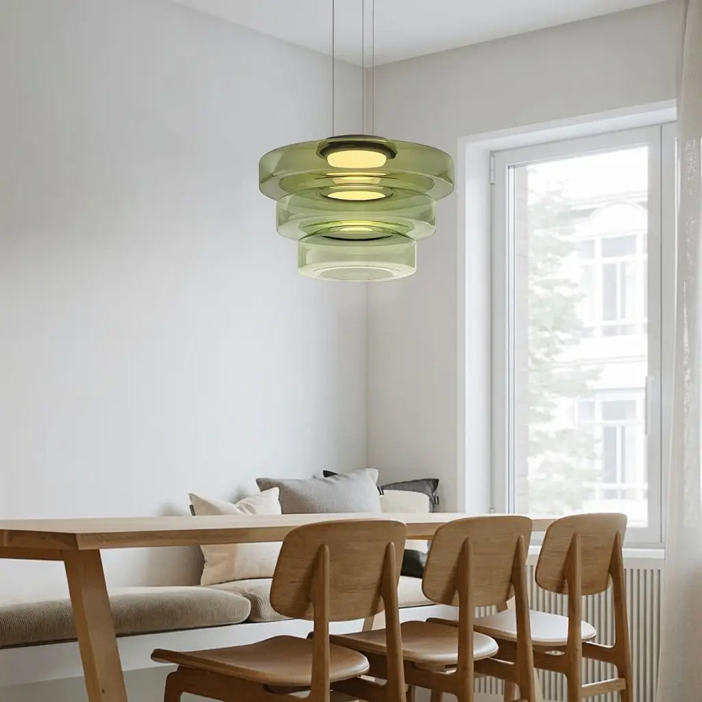 Lámpara colgante con vidrio en capas y LED para la sala de estar, el comedor o la cocina