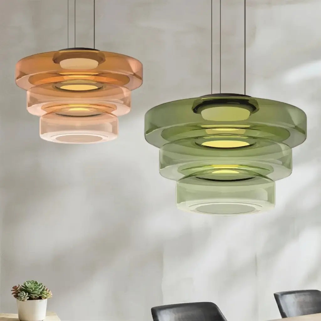 Suspension avec verre superposé et éclairage LED pour salon, salle à manger ou cuisine