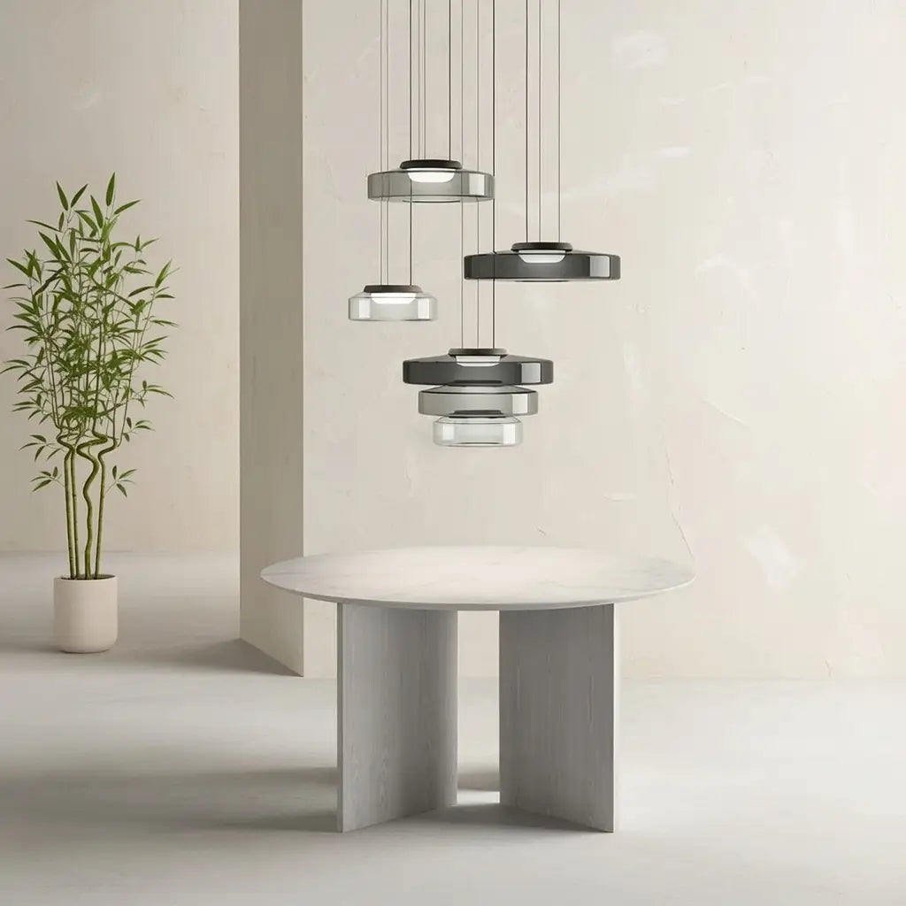 Lámpara colgante con vidrio en capas y LED para la sala de estar, el comedor o la cocina