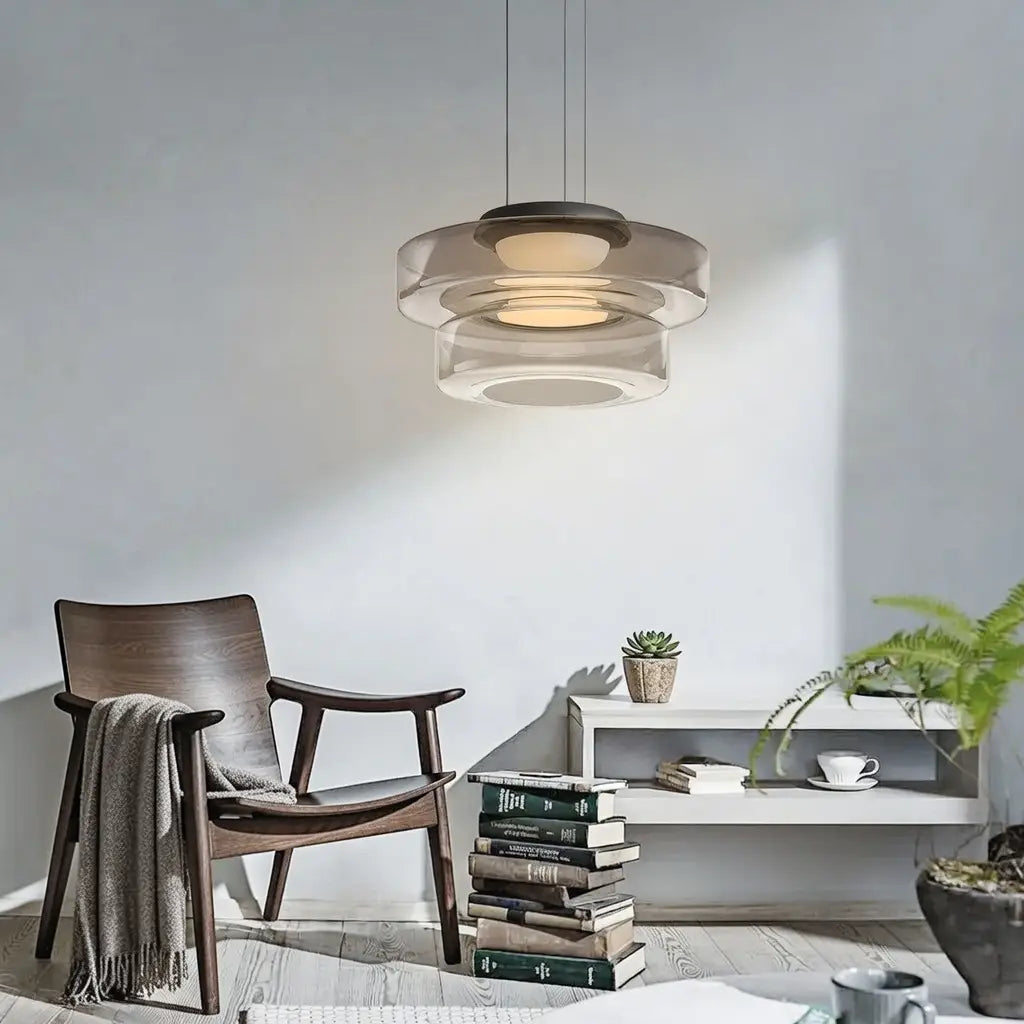 Lámpara colgante con vidrio en capas y LED para la sala de estar, el comedor o la cocina