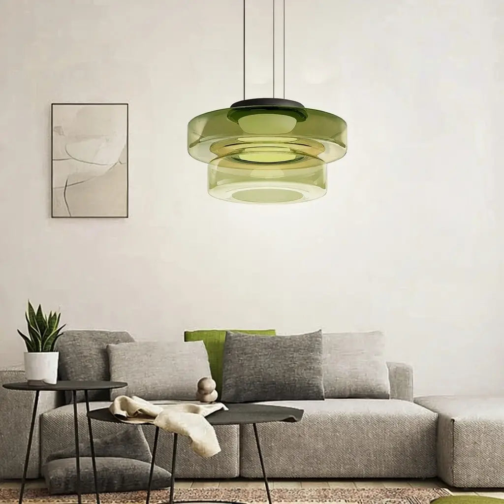 Lámpara colgante con vidrio en capas y LED para la sala de estar, el comedor o la cocina