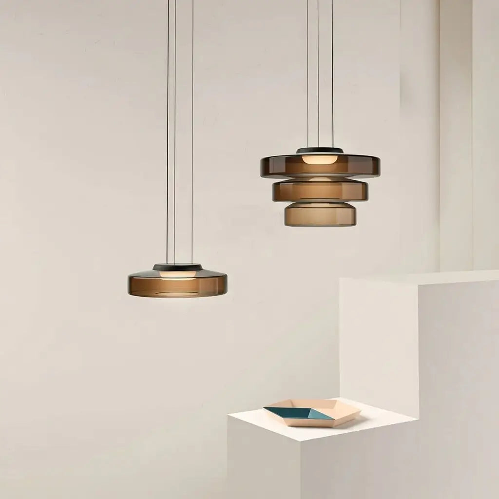 Lámpara colgante con vidrio en capas y LED para la sala de estar, el comedor o la cocina