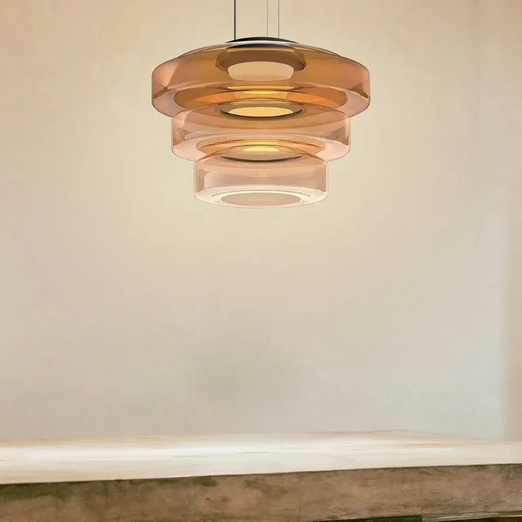 Lámpara colgante con vidrio en capas y LED para la sala de estar, el comedor o la cocina