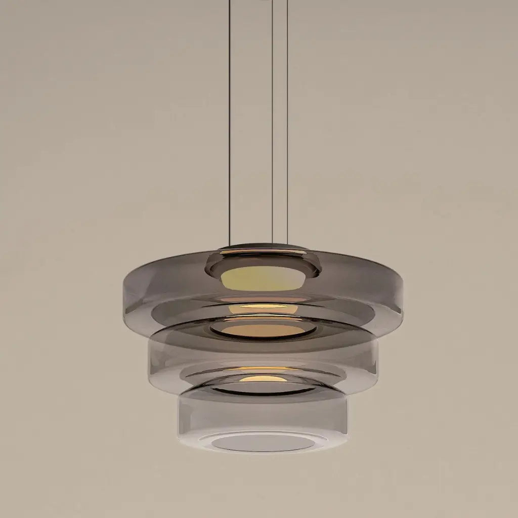 Suspension avec verre superposé et éclairage LED pour salon, salle à manger ou cuisine