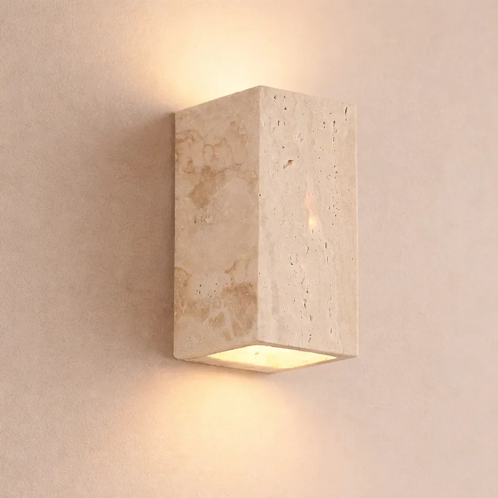 Wall Light with Natural Travertine Stone and Up Down LED Illumination