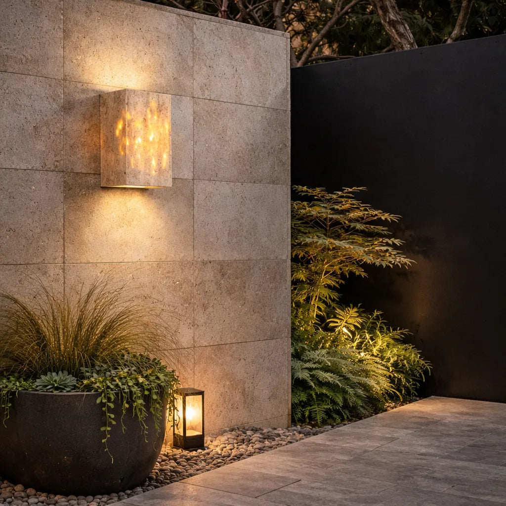 Wall Light with Natural Travertine Stone and Up Down LED Illumination