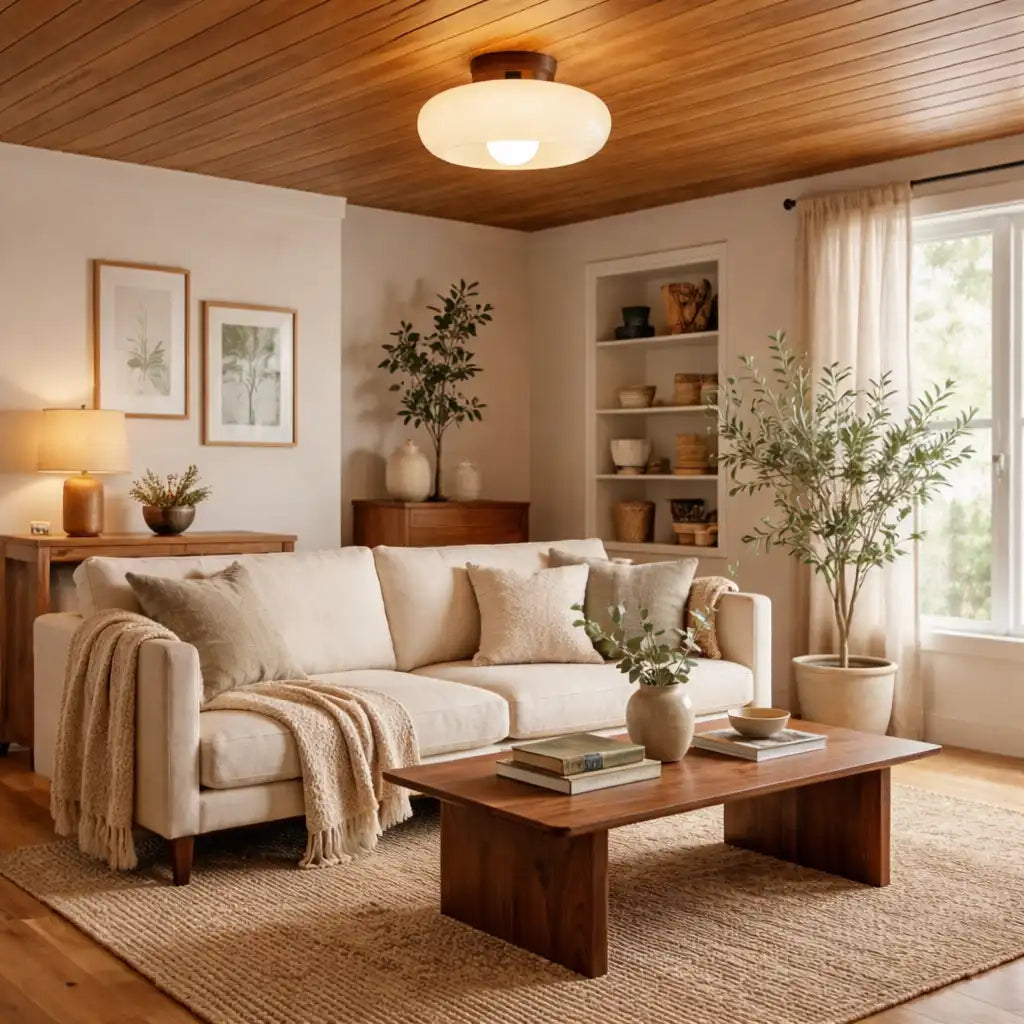 Plafonnier extra-plat de style Bauhaus avec abat-jour en verre crème pour chambres modernes