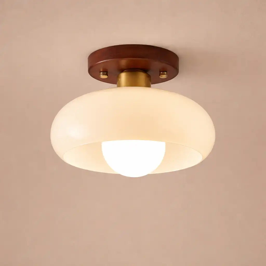 Plafonnier extra-plat de style Bauhaus avec abat-jour en verre crème pour chambres modernes