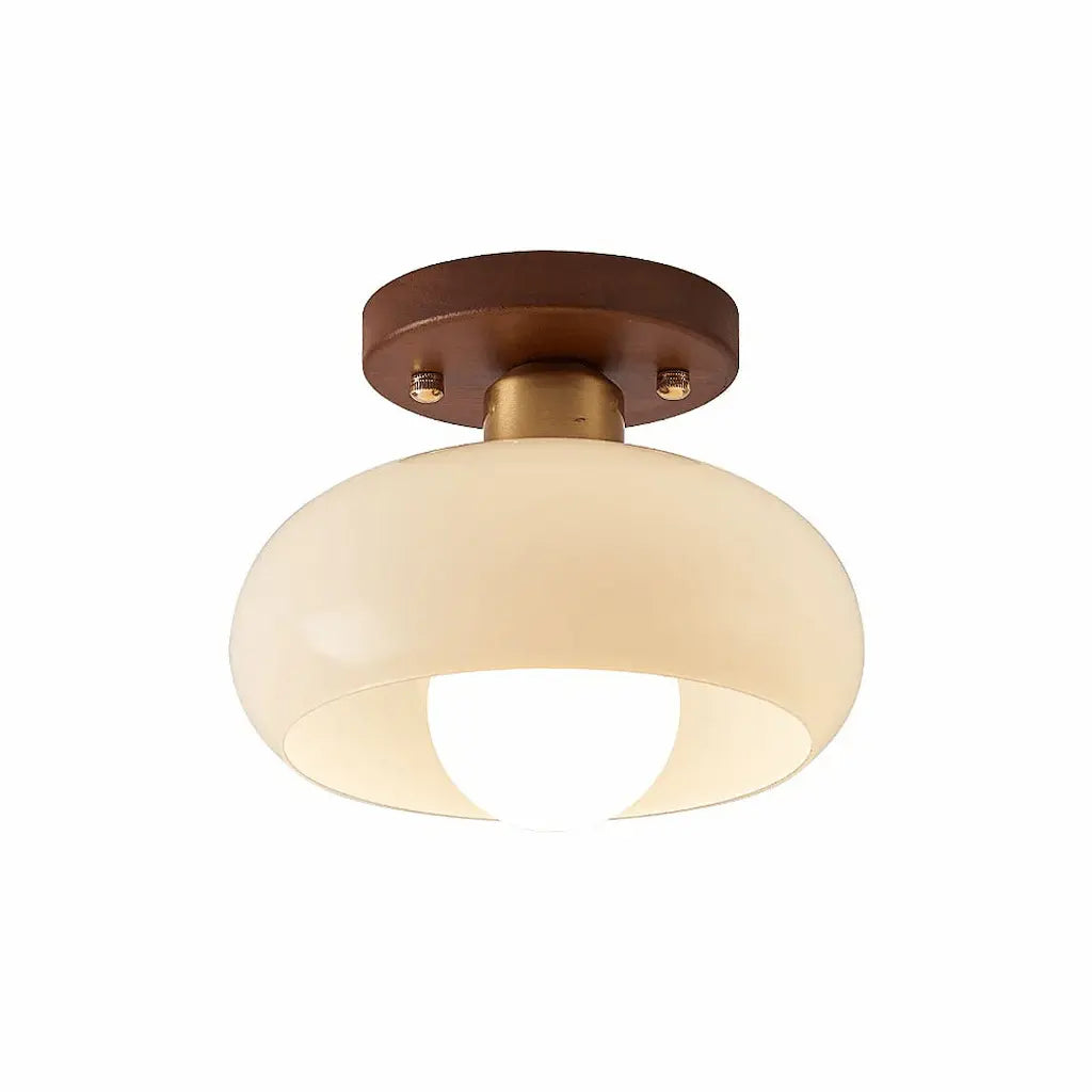 Plafoniera a filo soffitto in stile Bauhaus con paralume in vetro color crema, per camere da letto moderne