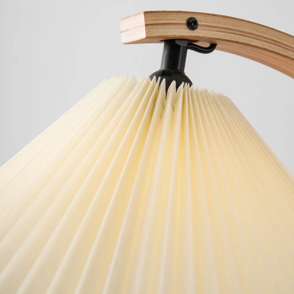 Living Room Floor Lamp with Natural Beech Wood Stem and Linen Shade