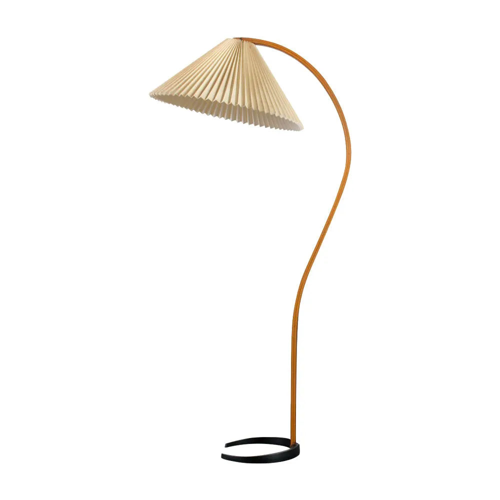 Living Room Floor Lamp with Natural Beech Wood Stem and Linen Shade