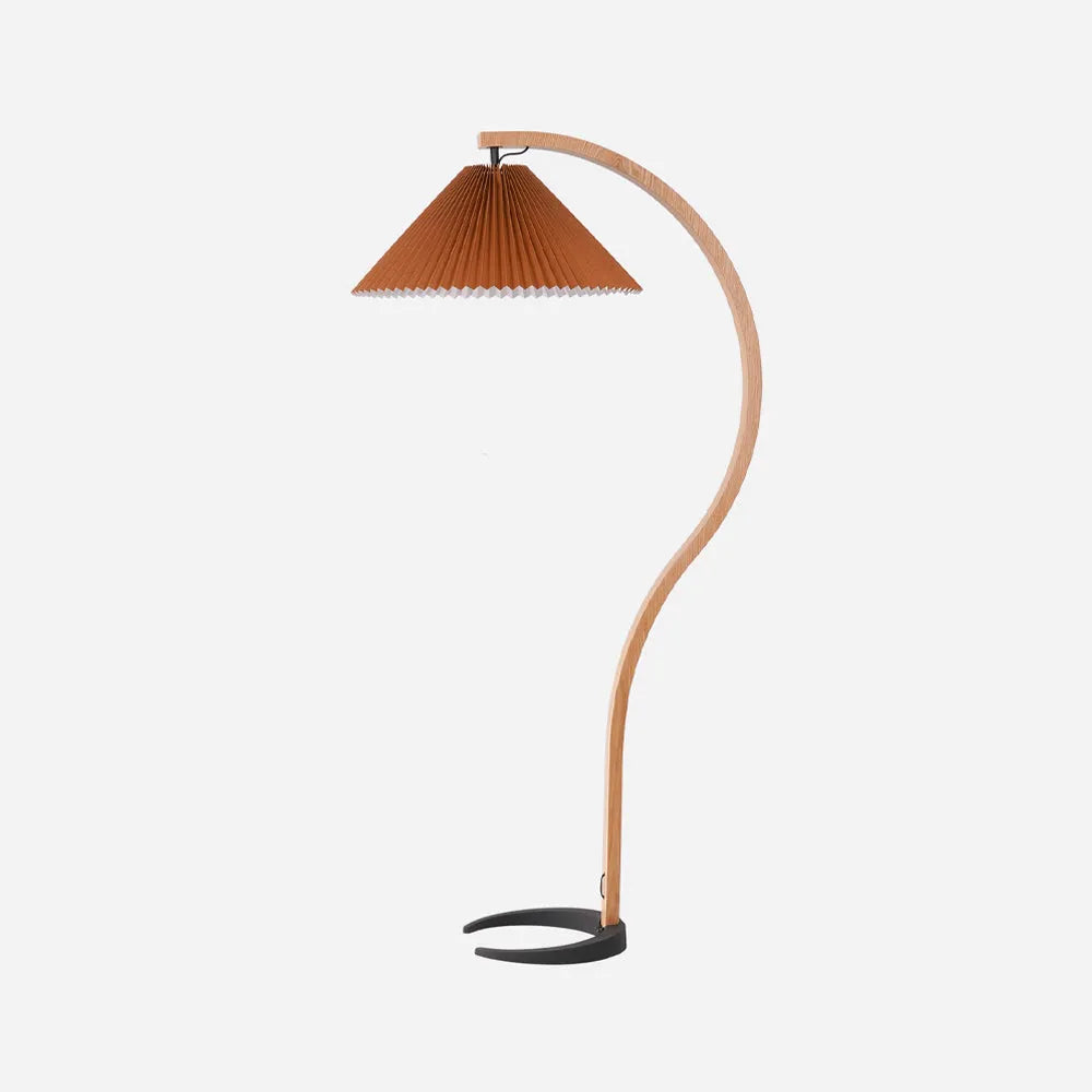 Lámpara de pie para sala con estructura de madera de haya natural y pantalla de lino