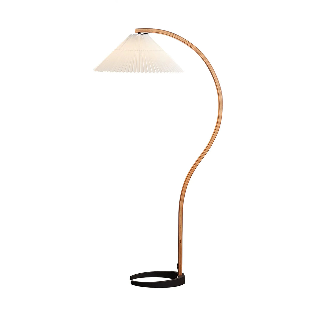 Lámpara de pie para sala con estructura de madera de haya natural y pantalla de lino