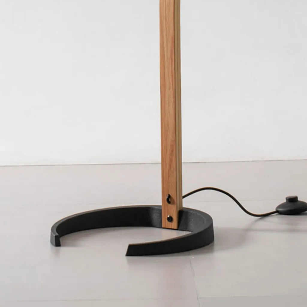 Living Room Floor Lamp with Natural Beech Wood Stem and Linen Shade