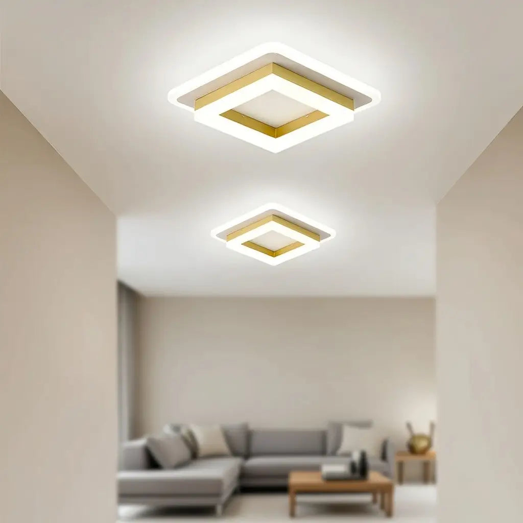 Square LED Oyster Light with Layered Geometric Bezel Flush Mount Ceiling Light