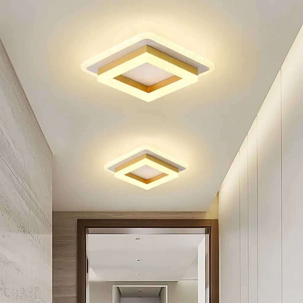 Square LED Oyster Light with Layered Geometric Bezel Flush Mount Ceiling Light