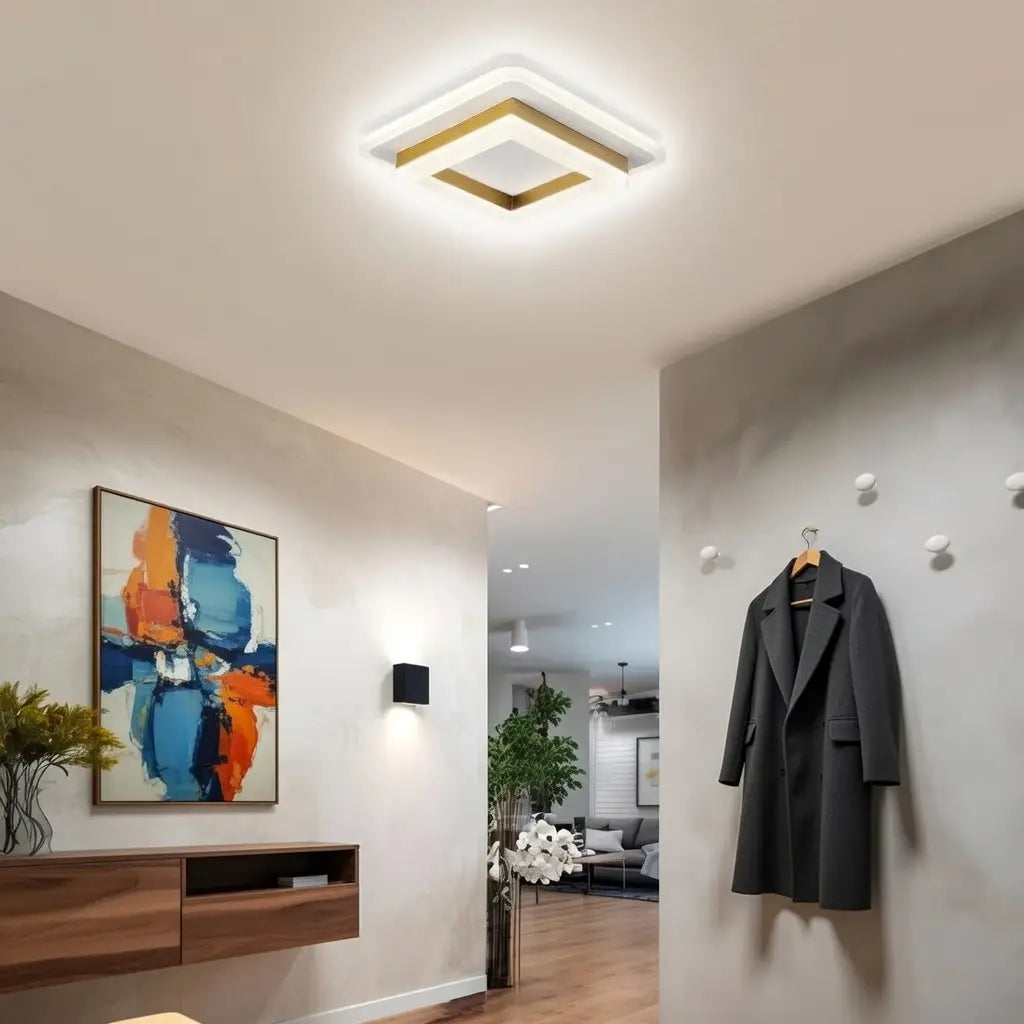 Square LED Oyster Light with Layered Geometric Bezel Flush Mount Ceiling Light