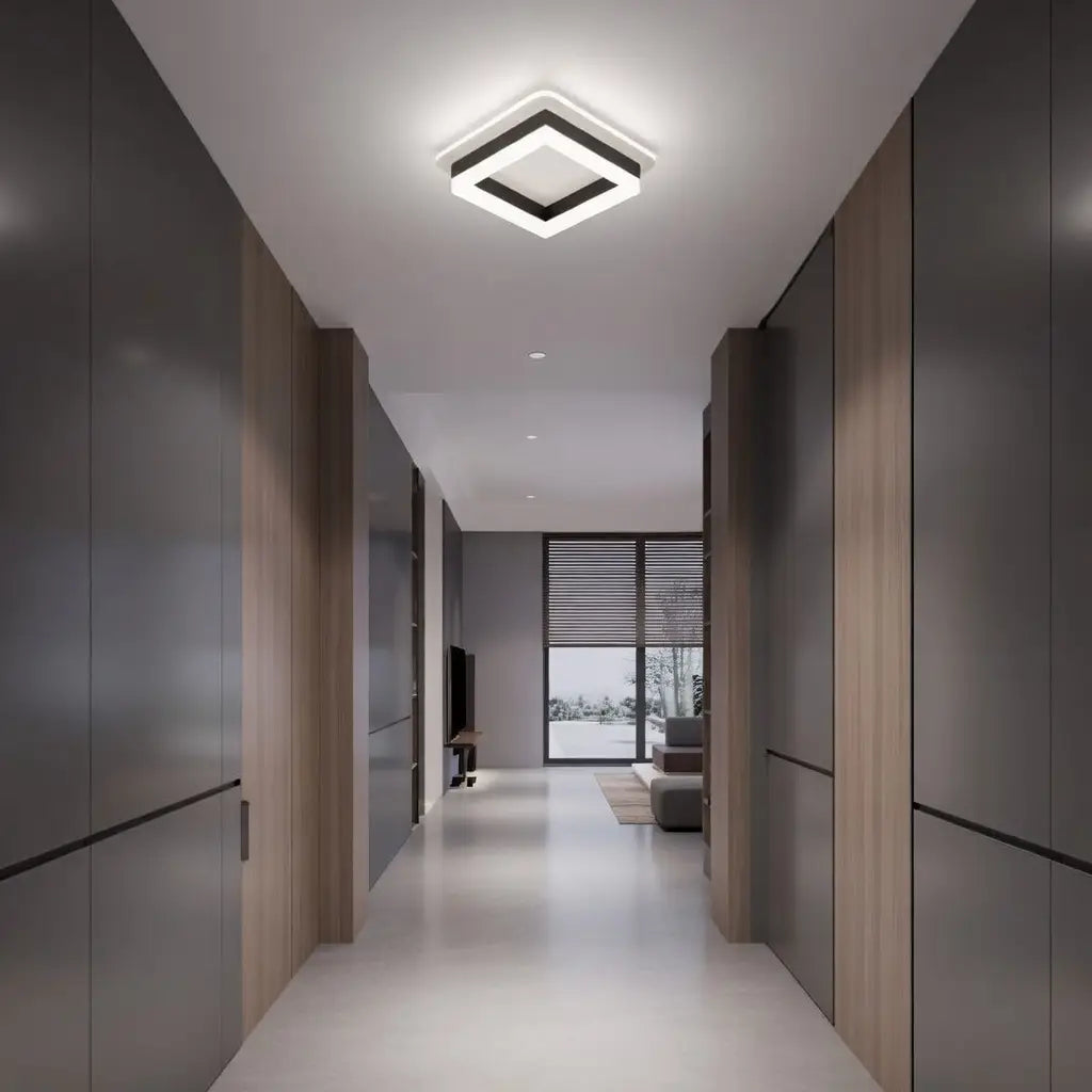 Square LED Oyster Light with Layered Geometric Bezel Flush Mount Ceiling Light