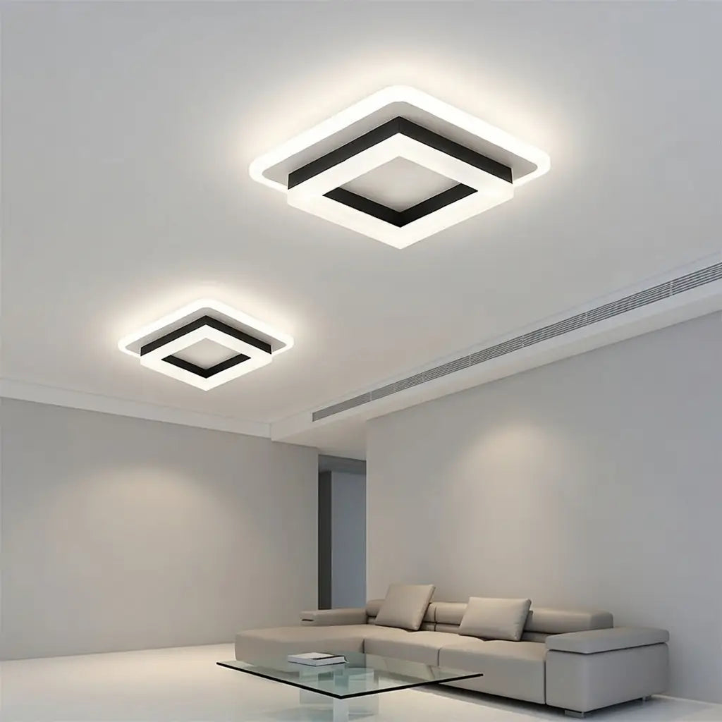 Quadratische LED-Deckenleuchte mit geschichtetem geometrischem Rahmen