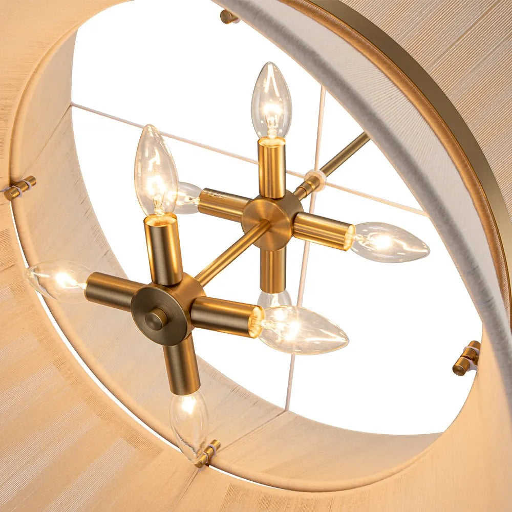 Lampada a sospensione con paralume a clessidra in corda intrecciata e dettagli metallici