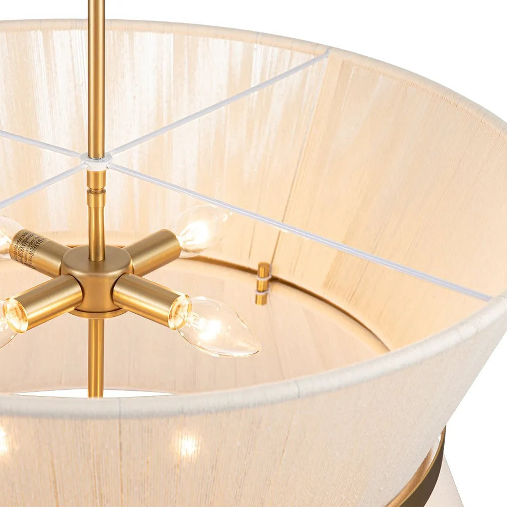 Lampada a sospensione con paralume a clessidra in corda intrecciata e dettagli metallici