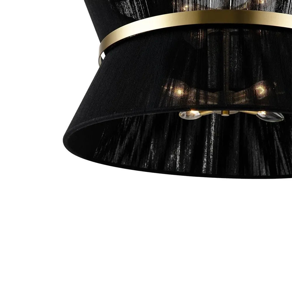Lampada a sospensione con paralume a clessidra in corda intrecciata e dettagli metallici