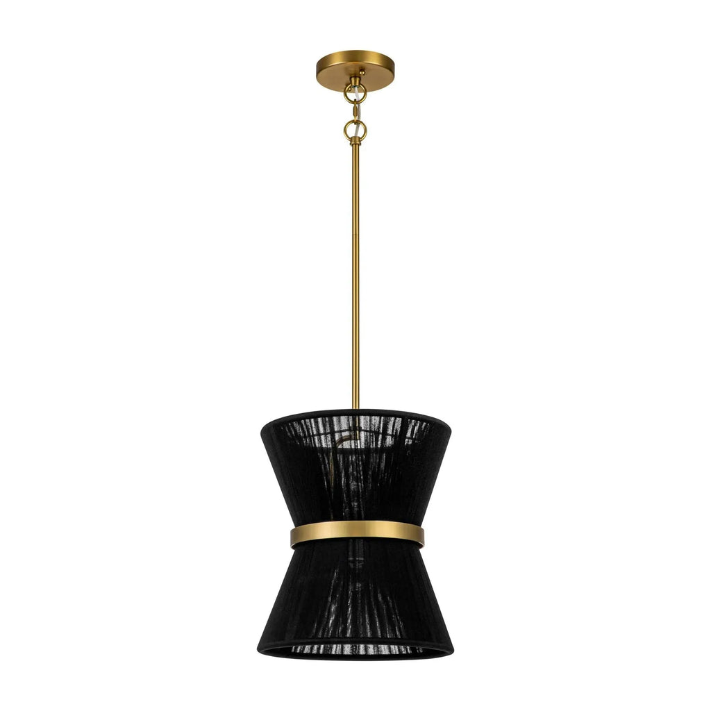 Lampada a sospensione con paralume a clessidra in corda intrecciata e dettagli metallici