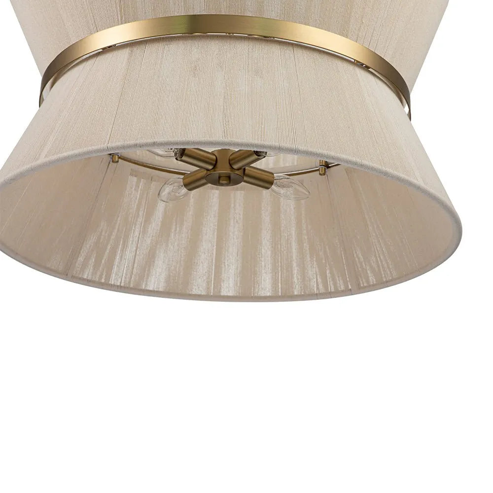 Lampada a sospensione con paralume a clessidra in corda intrecciata e dettagli metallici