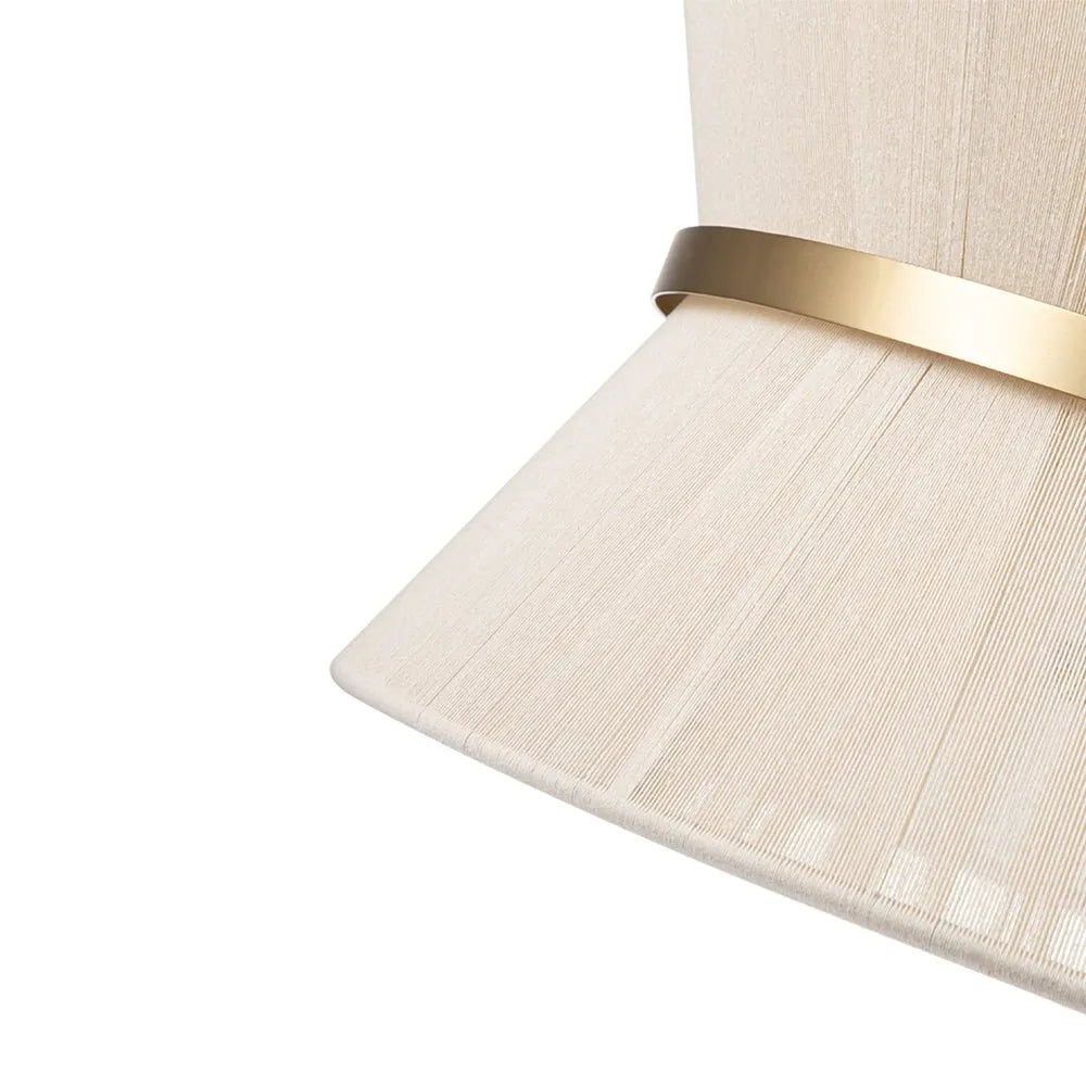 Lampada a sospensione con paralume a clessidra in corda intrecciata e dettagli metallici