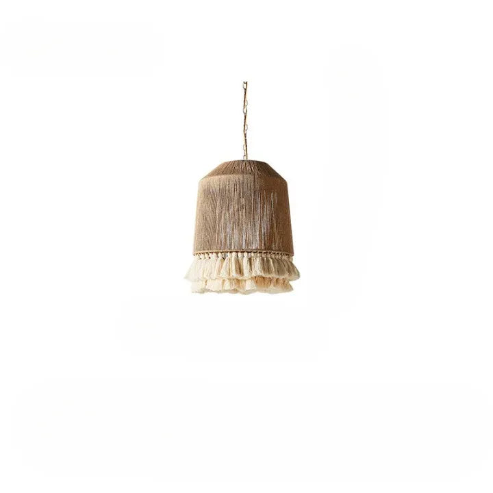 Dining Room Chandelier with Handwoven Hemp Rope Shade and Fabric Diffusion