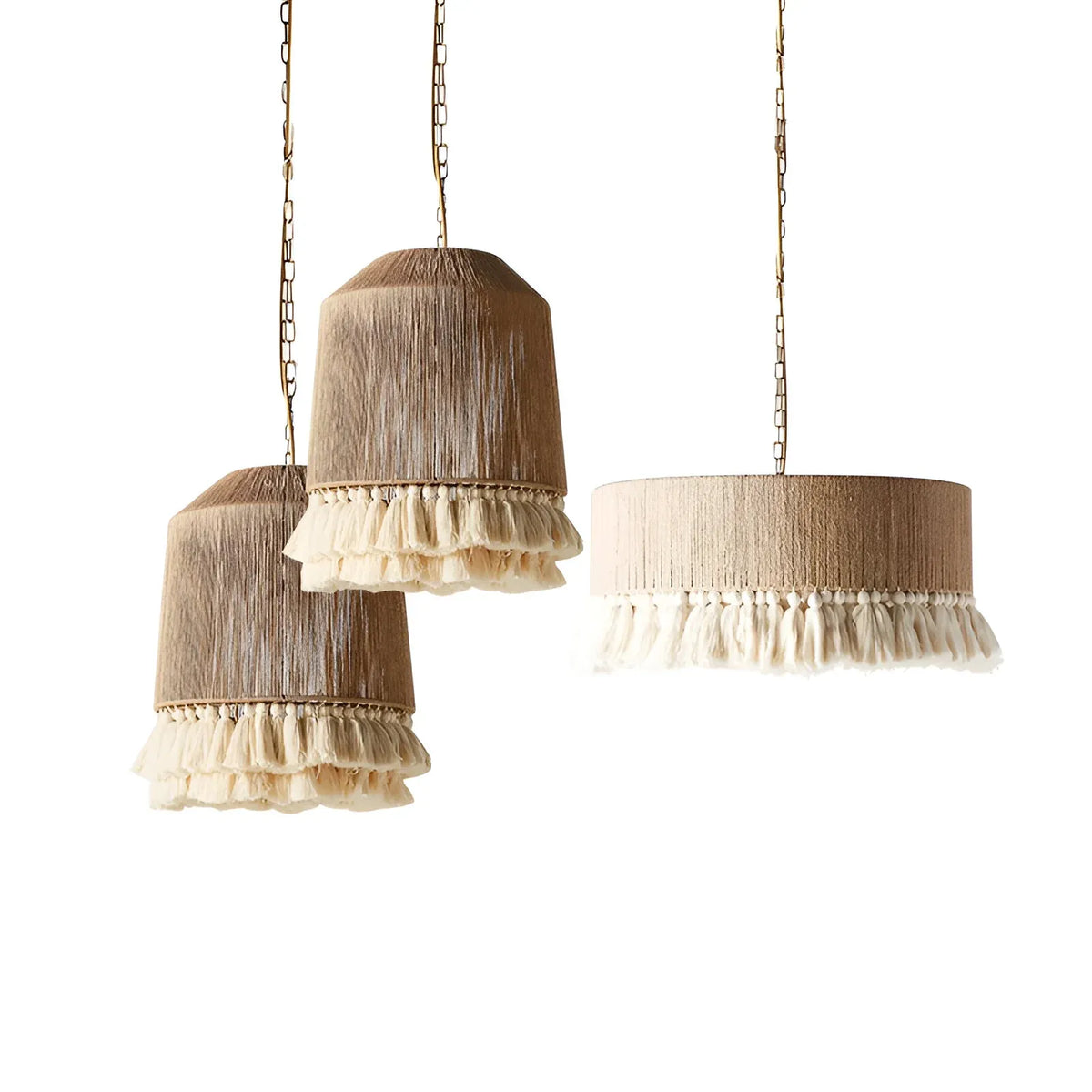 Dining Room Chandelier with Handwoven Hemp Rope Shade and Fabric Diffusion